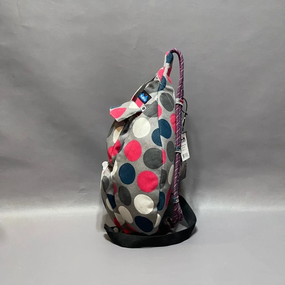 NWT KAVU 9150-716 Mini Rope Bag Got Dots Multi Color Dot Canvas‎ Sling Backpack